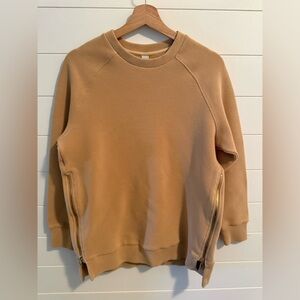 Varley Beige Ribbed Manning Sweatshirt with Gold Zipper Size Small
